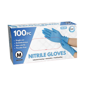 100pc Medium Powder Free Blue Nitrile Gloves