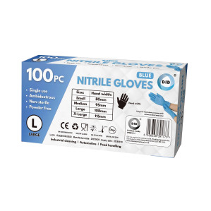 100pc Large Powder Free Blue Nitrile Gloves
