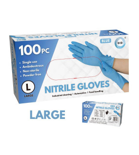 100pc Large Powder Free Blue Nitrile Gloves 100pc Large Powder Free Blue Nitrile Gloves