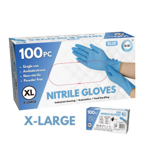 100pc x-Large Powder Free Blue Nitrile Gloves 100pc x-Large Powder Free Blue Nitrile Gloves