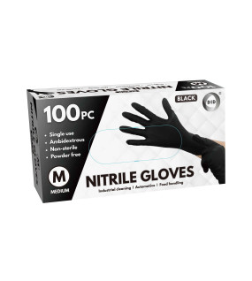 100pc Medium Powder Free Black Nitrile Gloves