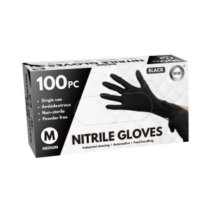 100pc Medium Powder Free Black Nitrile Gloves