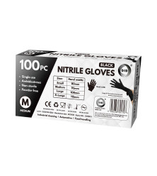100pc Medium Powder Free Black Nitrile Gloves
