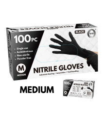 100pc Medium Powder Free Black Nitrile Gloves