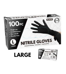 100pc Large Powder Free Black Nitrile Gloves