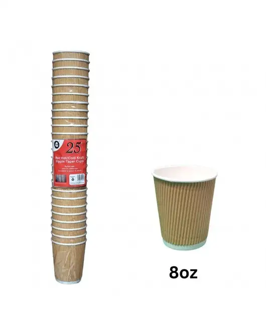 25pc 8oz Hot Cold Kraft Ripple Paper Cups