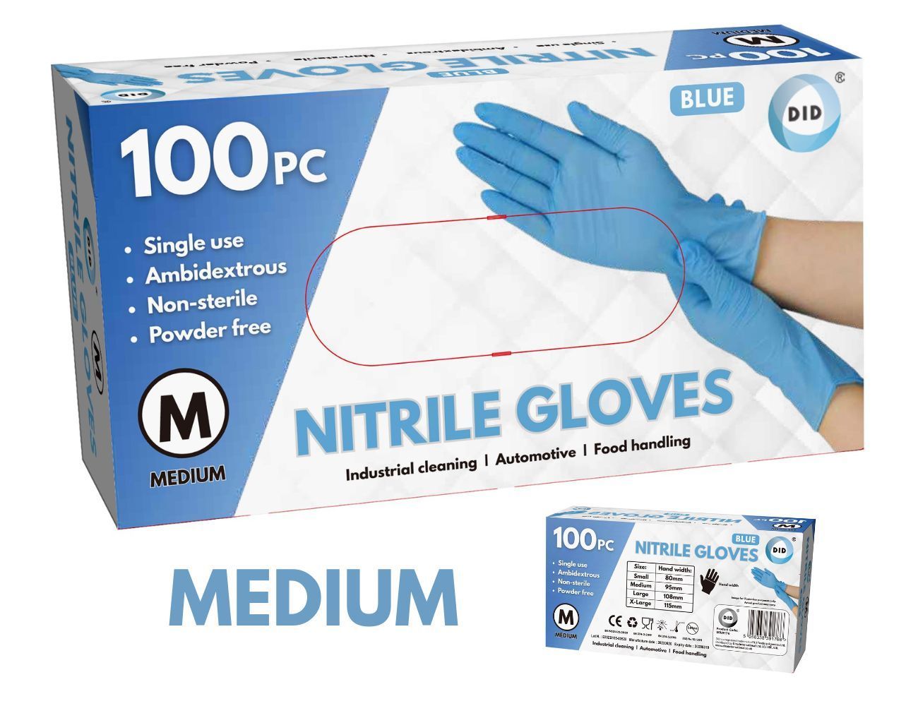 TRICARE Blue Nitrile Disposable Gloves - Latex & Powder Free, S, M, L, XL (CS35BP)